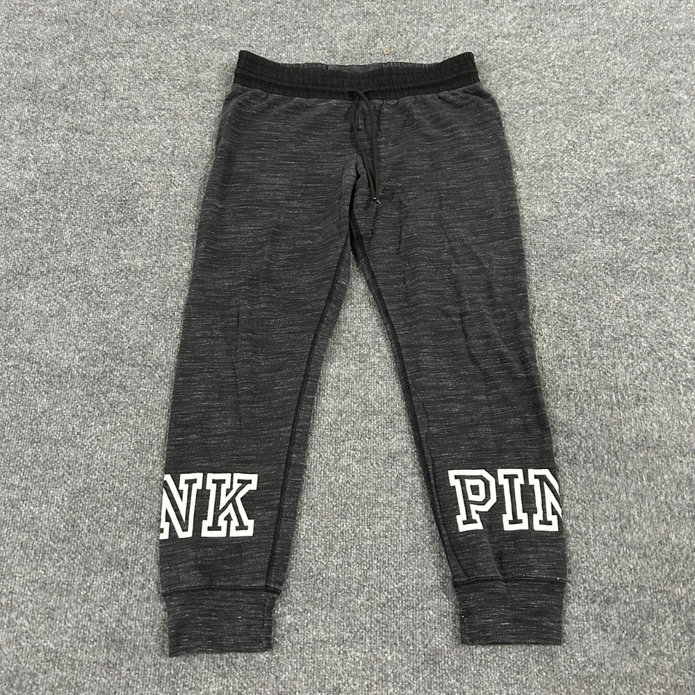PINK Sweatpants Womens Size M Charcoal Grey Space Dye Logo Joggers Athleisure